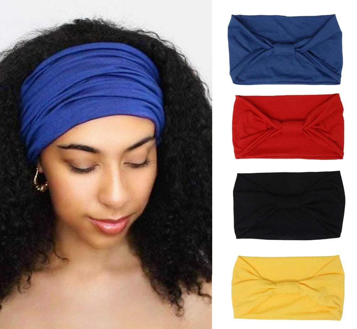 4 Pack Wide Headbands for Women Yoga Sport Workout Running Headband Large African Head Wrap (Pack 002)