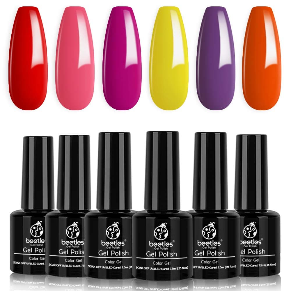 Beetles TULIP GARDEN Purple Orange Neon Red Gel Nail Polish Set -6 Colors Yellow Magenta Gel Polish Kit Pink Nail Polish Gel Soak Off nail Lamp Gel Nail Kit Vanish Manicure DIY Home Holiday Set