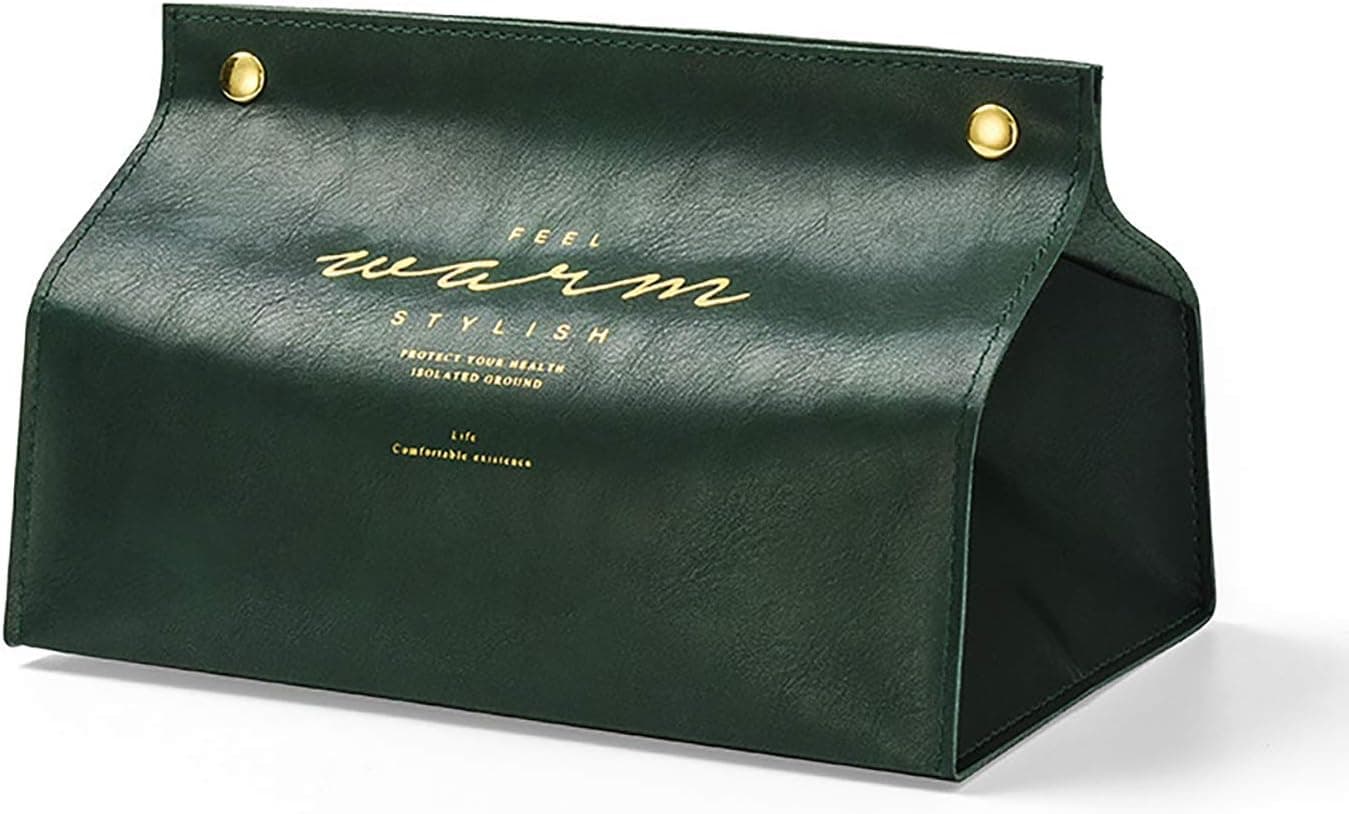 LBHDMZJK Triangular Tissue Box Holder, PU Leather Tissue Box Holder is Suitable for Bathroom, Bedroom, Living Room, Office, Desk and Car Decoration (Green)