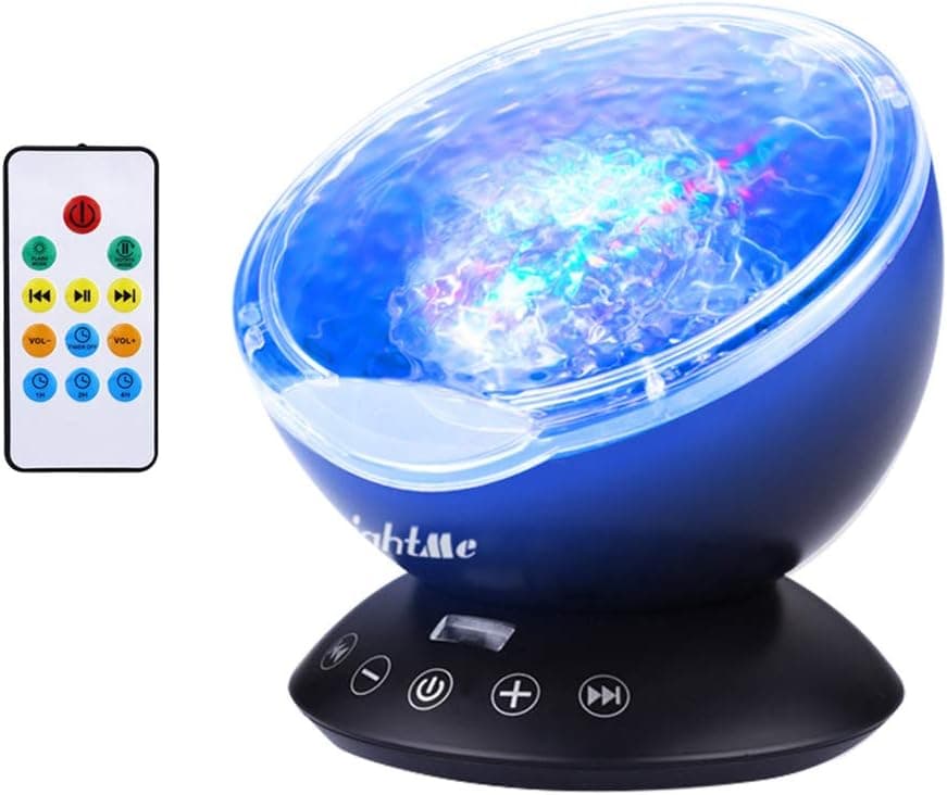 LightMe Colorful Ocean Wave Projector, Touch Sensor 12 LED & 7 Color Night Lights with 4 Hypnotic Musics & Remote Control in Living Room Bedroom for Baby Kids Adults(Black)