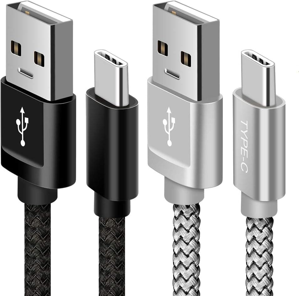 USB C Cable, ALCLAP [2-Pack,6.6ft] USB Type C Cable Nylon Braided Fast Charger Sync Cord Compatible for Galaxy Note 10 S10, for S8/S9, for LG V20 G5 G6, for Nexus and More (Black/Silver)