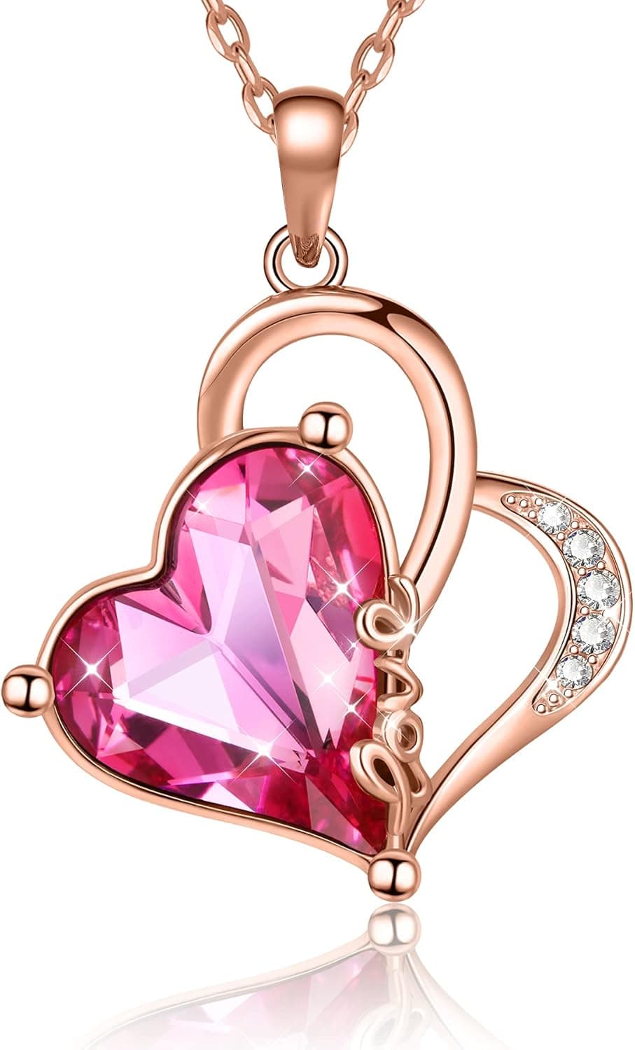 Pinsparkle Butterfly Crystal Necklaces Love Heart Birthstone Pendant Necklaces For Women - I Love You Forever Pendant Gifts For Her Women Girls Mom Wife Sister Birthday Mother's Day Anniversary