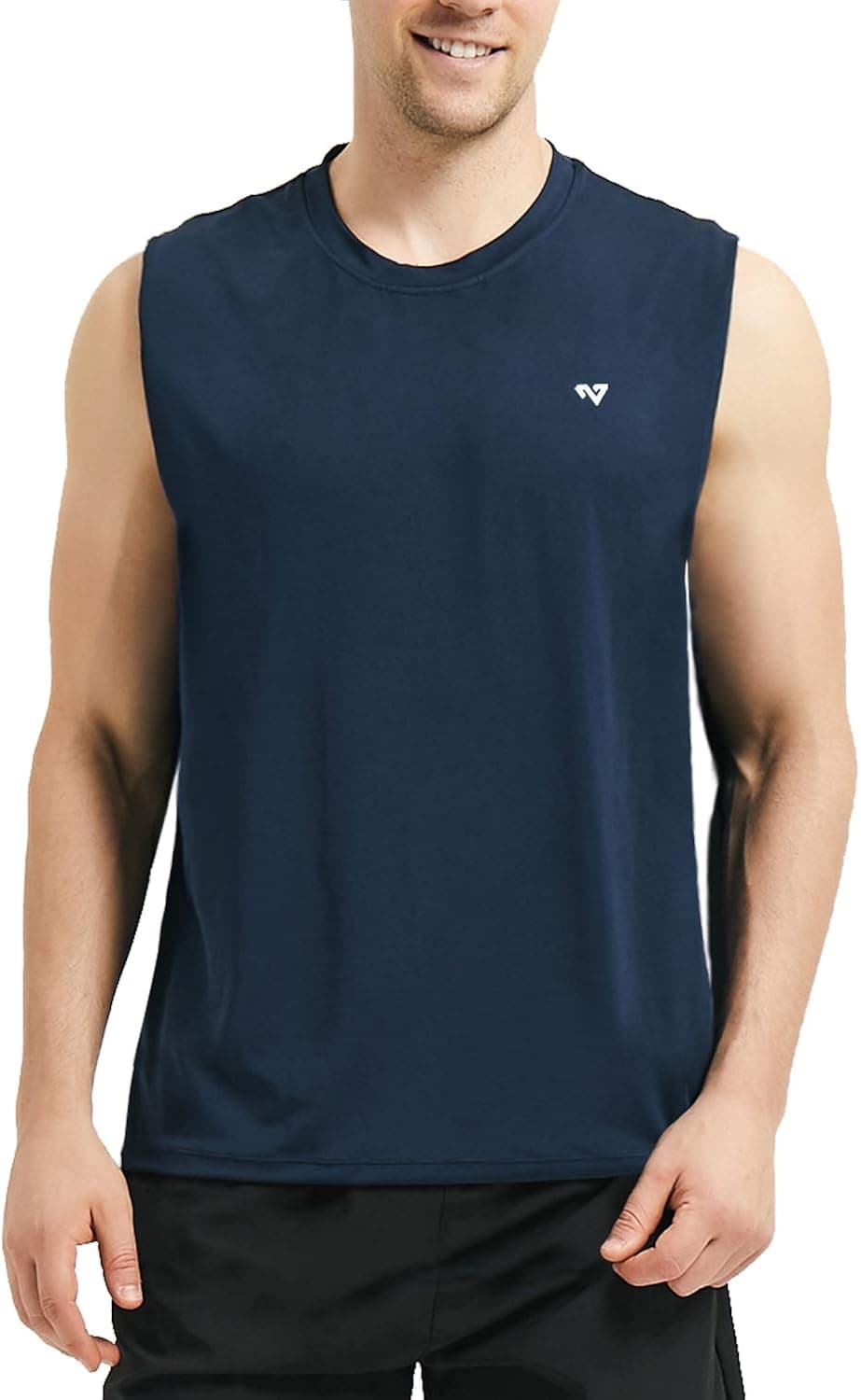 Roadbox Men's Performance Sleeveless Workout Muscle Bodybuilding Tank Tops Shirts(Blue X-Large)