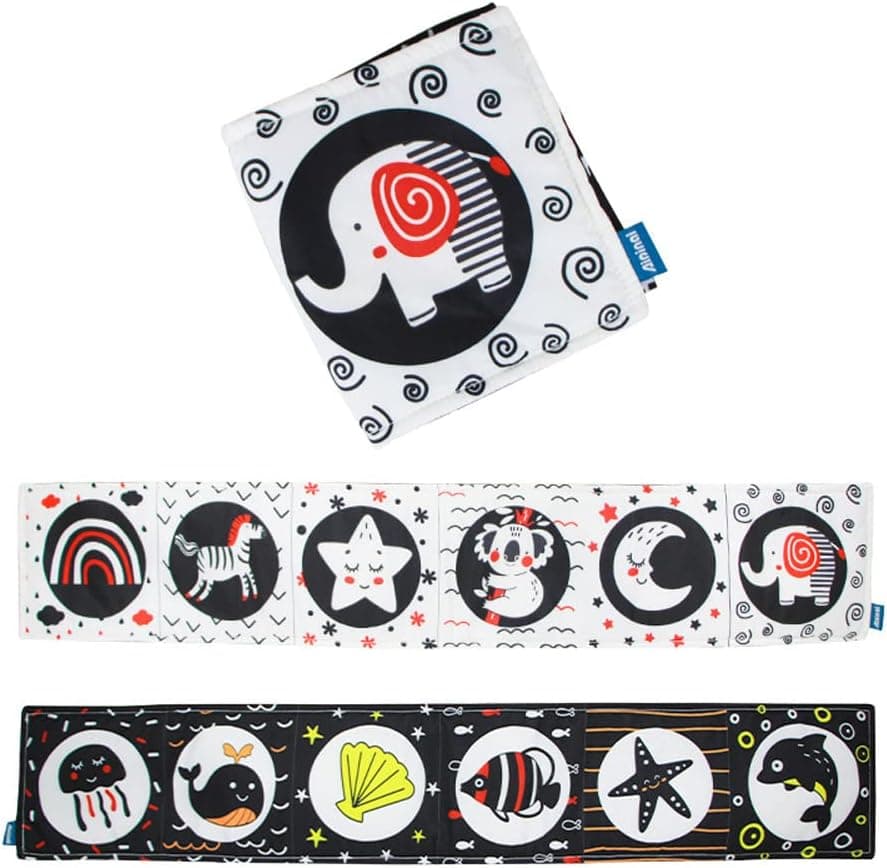 KaPing Duewry Baby Sensory Toys, Black and White Soft Book, High Contrast Tummy Time Toys 0-3 Months Montessori Crinkle Baby Soft Books Early Educational Stimulation Toys for Infants Toddlers