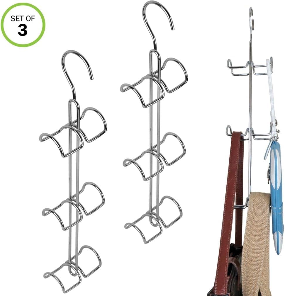 Evelots Purse Handbag Closet Organizer-Hanging-Chrome Finish-18 Hook Total-Set/3