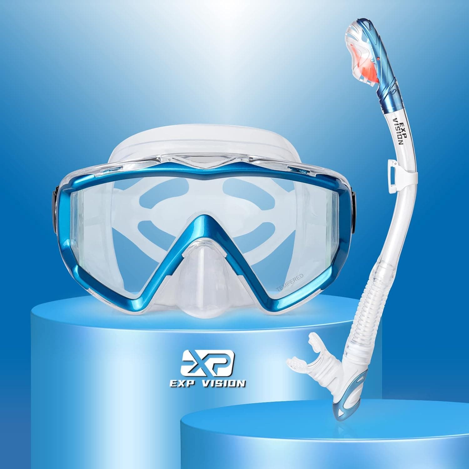 Snorkel Set Pano 3 Window Adult Snorkeling Gear, Professional Anti-Fog Snorkel Diving Mask, Anti-Leak Swim Goggles and Dry Top Snorkel for Scuba Diving, Snorkeling, Swimming
