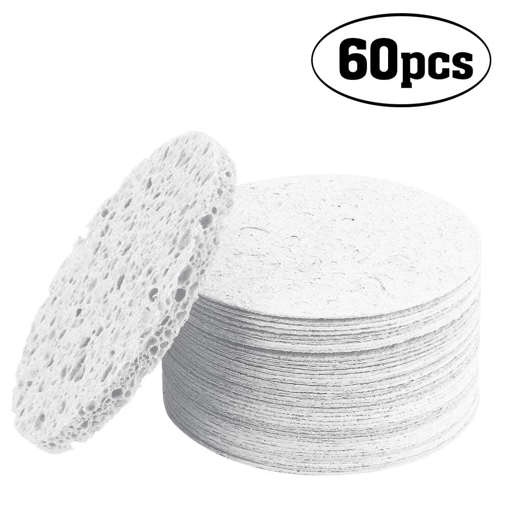 Compressed Facial Sponge Cellulose Cleansing Sponges Natural Cleaning Sponge For Face Neck Body Reusable Makeup Remover Cosmetics Use (60 Pcs, White)
