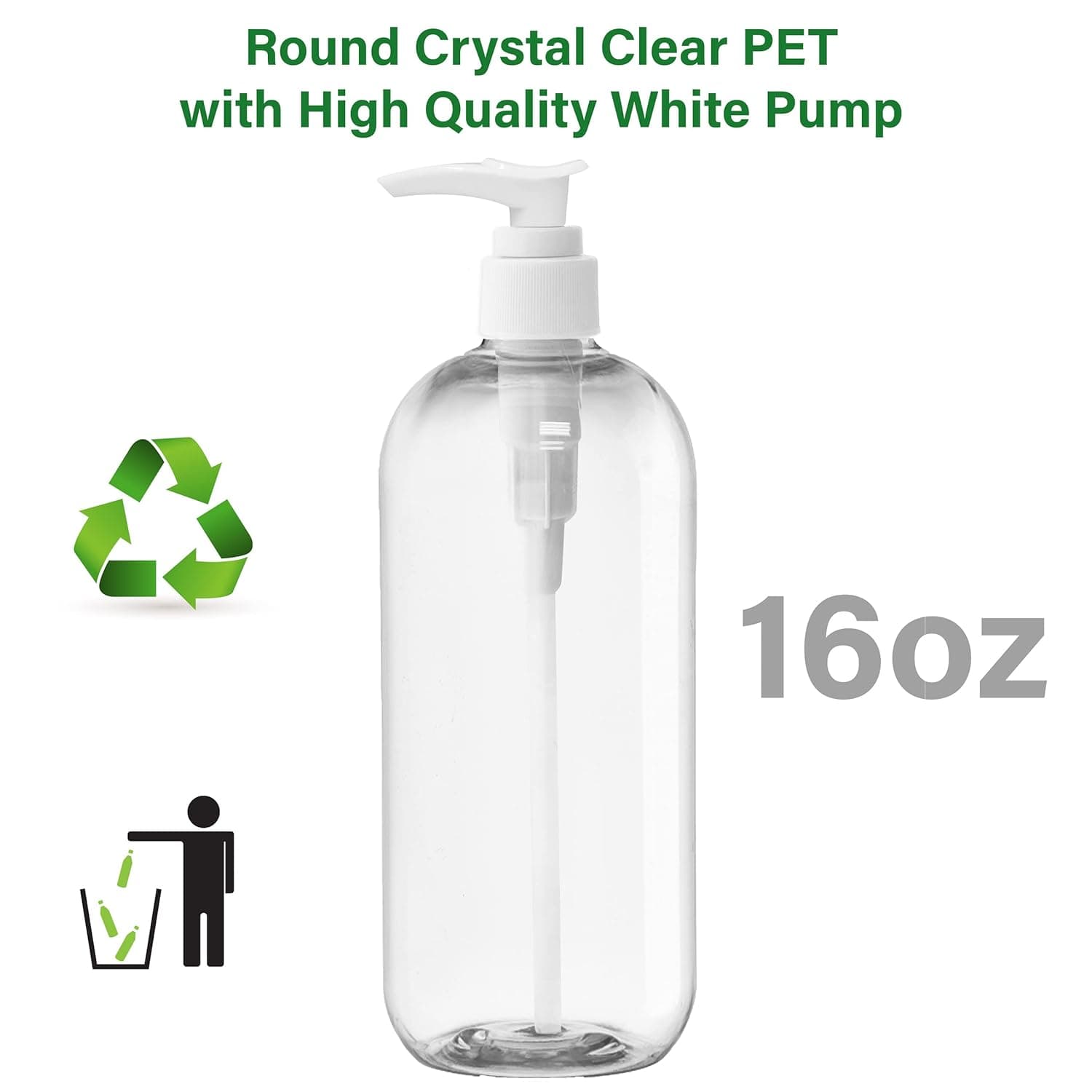KOALA Clear Refillable Bottles with Leak Proof Press Pump Dispenser BPA Free Ideal for Lotions, Soaps, Shampoo, Conditioner, Massage Oil, Travel Size Hand Sanitizer Spray Refills (16oz, Pack of 24)