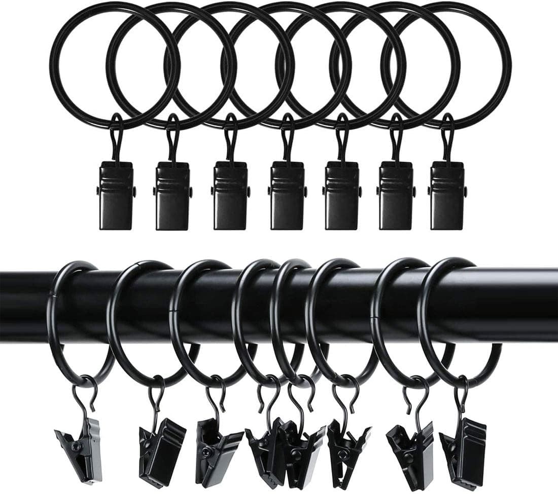 WICONCEPT Curtain Rings with Clips Strong Metal Decorative Drapery Rings Vintage Curtain Clips Rustproof 1.26 Inch Interior Diameter,36 Pack Black…