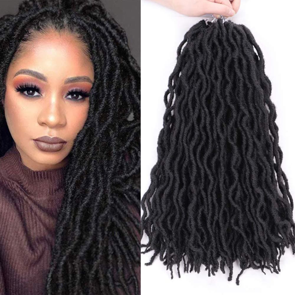 6 Pack Gypsy Locs Crochet Hair Goddess Faux Locs Hair Crochet Locs Wavy Goddess Fauxs Locs Crochet Hair Extensions(18inch, 1B)
