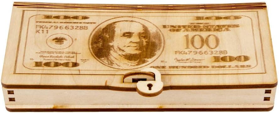 RumseR Wooden Cash Box - Money Holder - Banknote Case - Jewelry Box for Small Items - Wooden Stash Box - Money Organizer for Cash - Stash Your Cash - Banknote Storage Box - Dollar Banknote Holder Box (Beige)