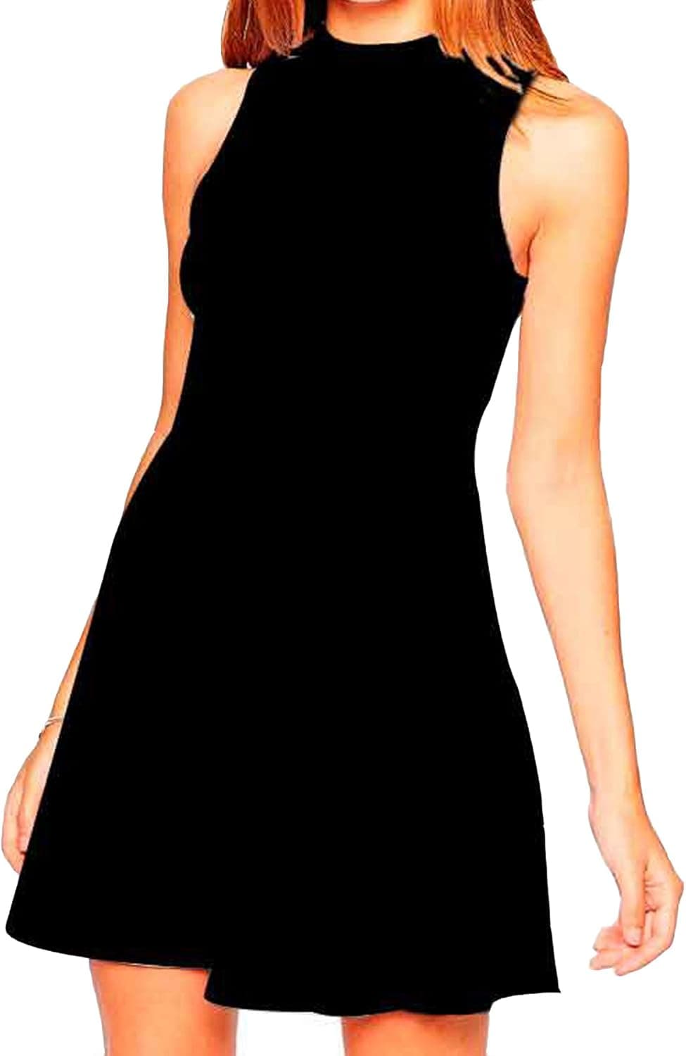 FACE N FACE Women's Chiffon High Neck Sleeveless Empire Mini Dress