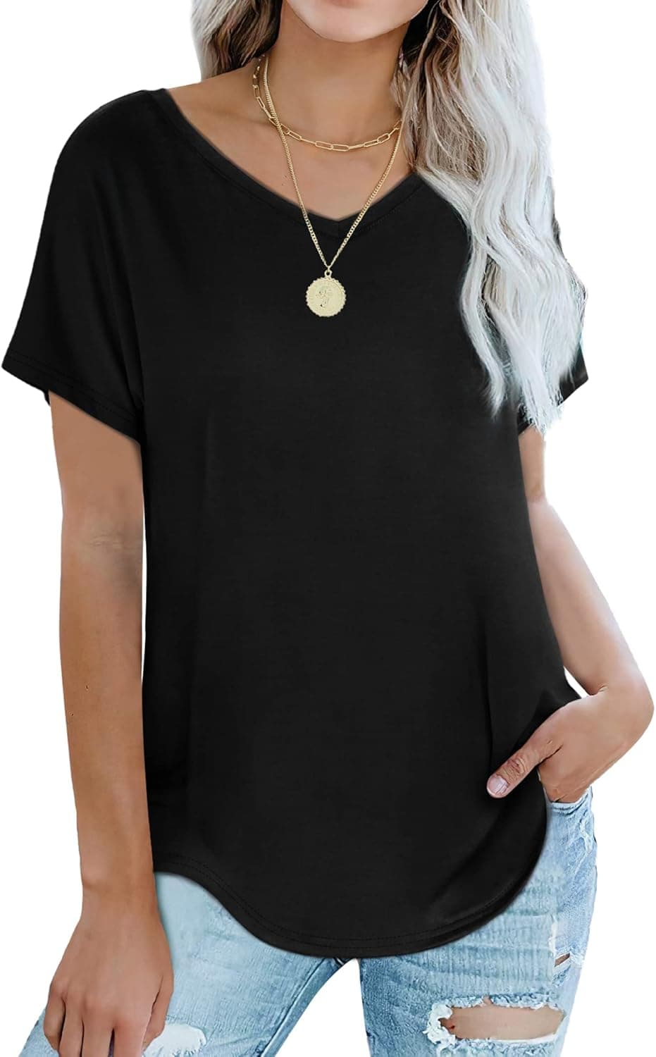 Saloogoe Casual Tops for Women V Neck Top