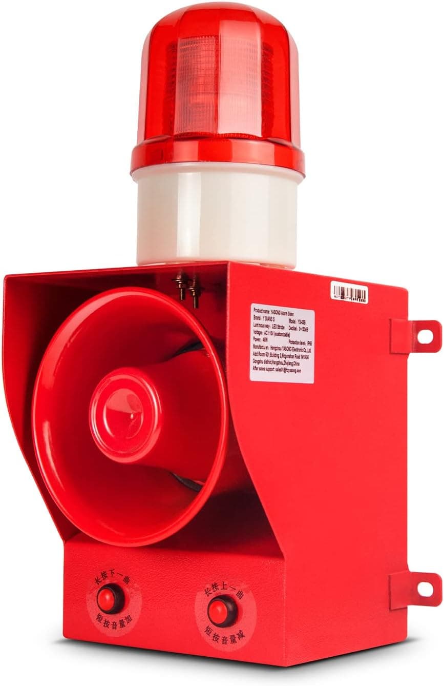 YASONG SLA-05B Model Industrial Alarm Siren, 0-130dB 12 Horn Tones Switchable, AC110V-120V 45W High Power for Noisy Environment Emergency Alarm Range of 100-150 Meters - Fire Tornado Alarm