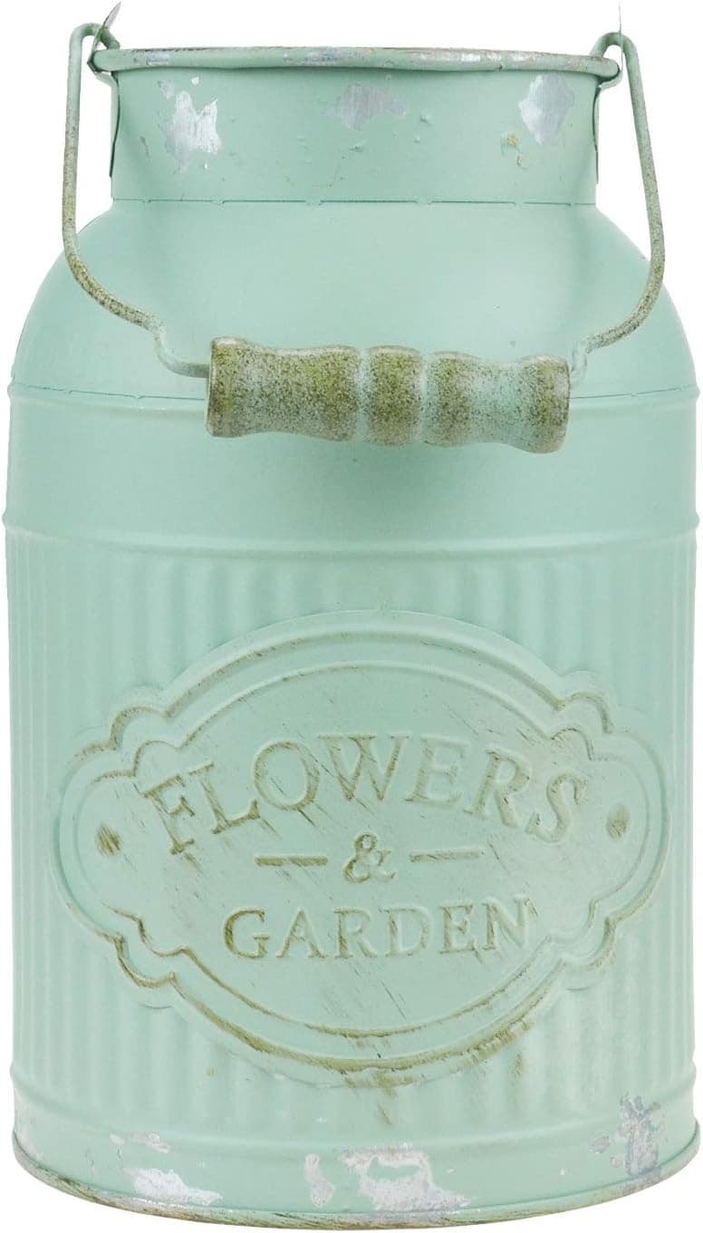 JSY-UP Green Galvanized Metal Farmhouse Flower Vases - Rustic Decorative French Flower Bucket Pots for Wedding Table Centerpiece Decorations, Home Decor