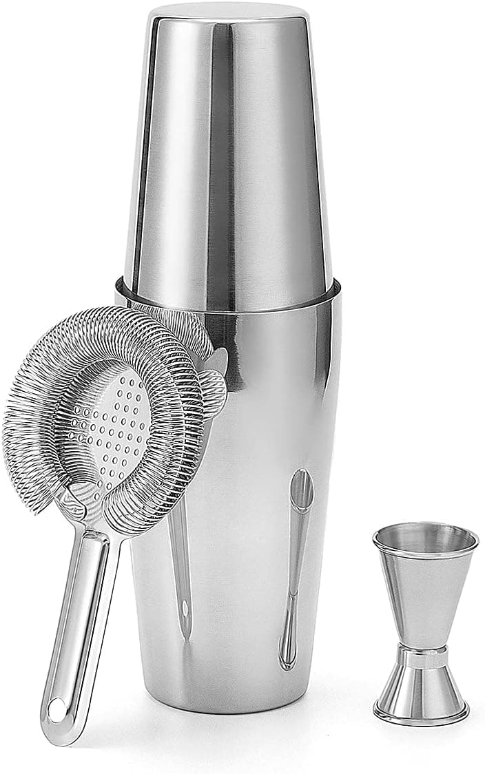 Wepikk Cocktail Shaker Set Boston Shaker Set Bartender Kit Bar Tools Premium Stainless Steel 4 pcs Bar Shaker Set Drink Mixer 25oz & 20oz Tins Cocktail Strainer Double Jigger Martini Shaker