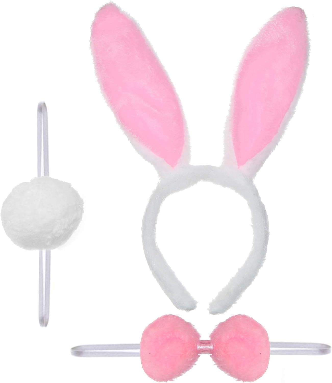 Skeleteen Bunny Rabbit Costume Set - White and Pink Ears, Bow Tie and Tail Accessories Kit for Kids of All Ages