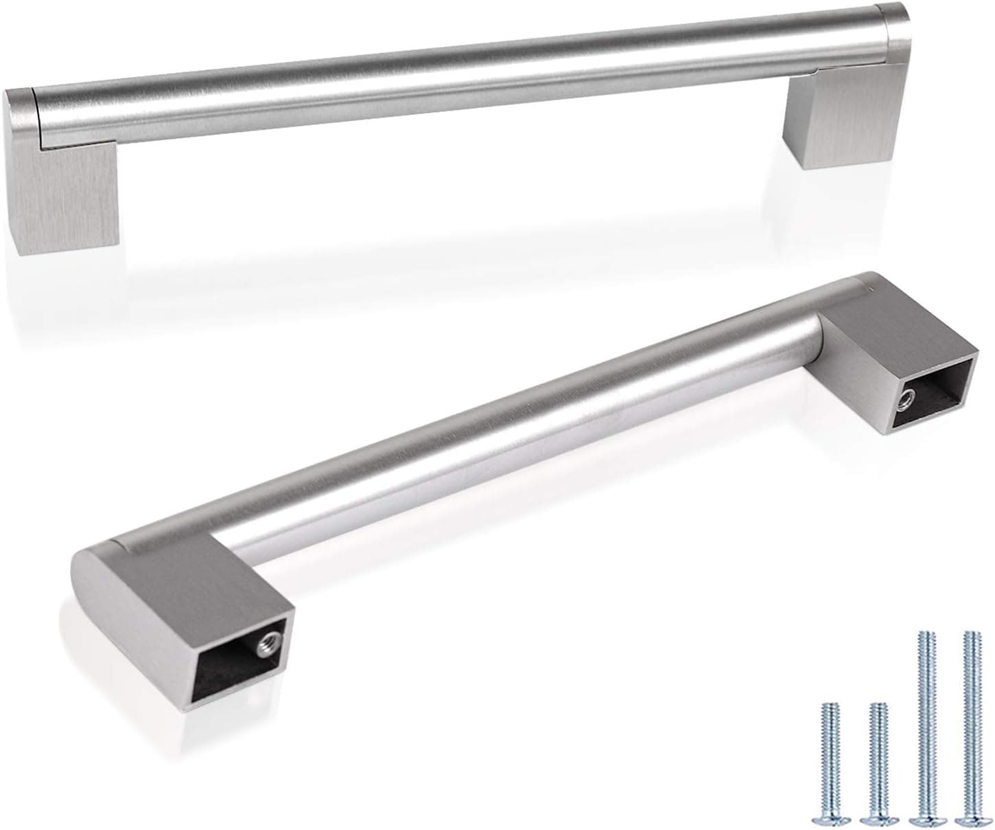 Probrico 6-3/10"(160mm) Hole Centers Satin Nickel Modern Kitchen Cabinet Handles Euro Bar Round Pull with Square Base Stainless Steel Kitchen Drawer Dresser Furniture Cabinet Hardware(30 Pack)