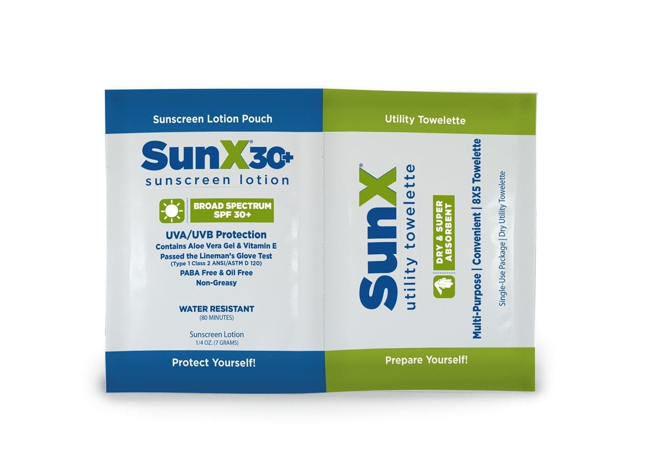 Sunx30+ Sunscreen, 10 Multipackets/unit Lotion and Towelette Set