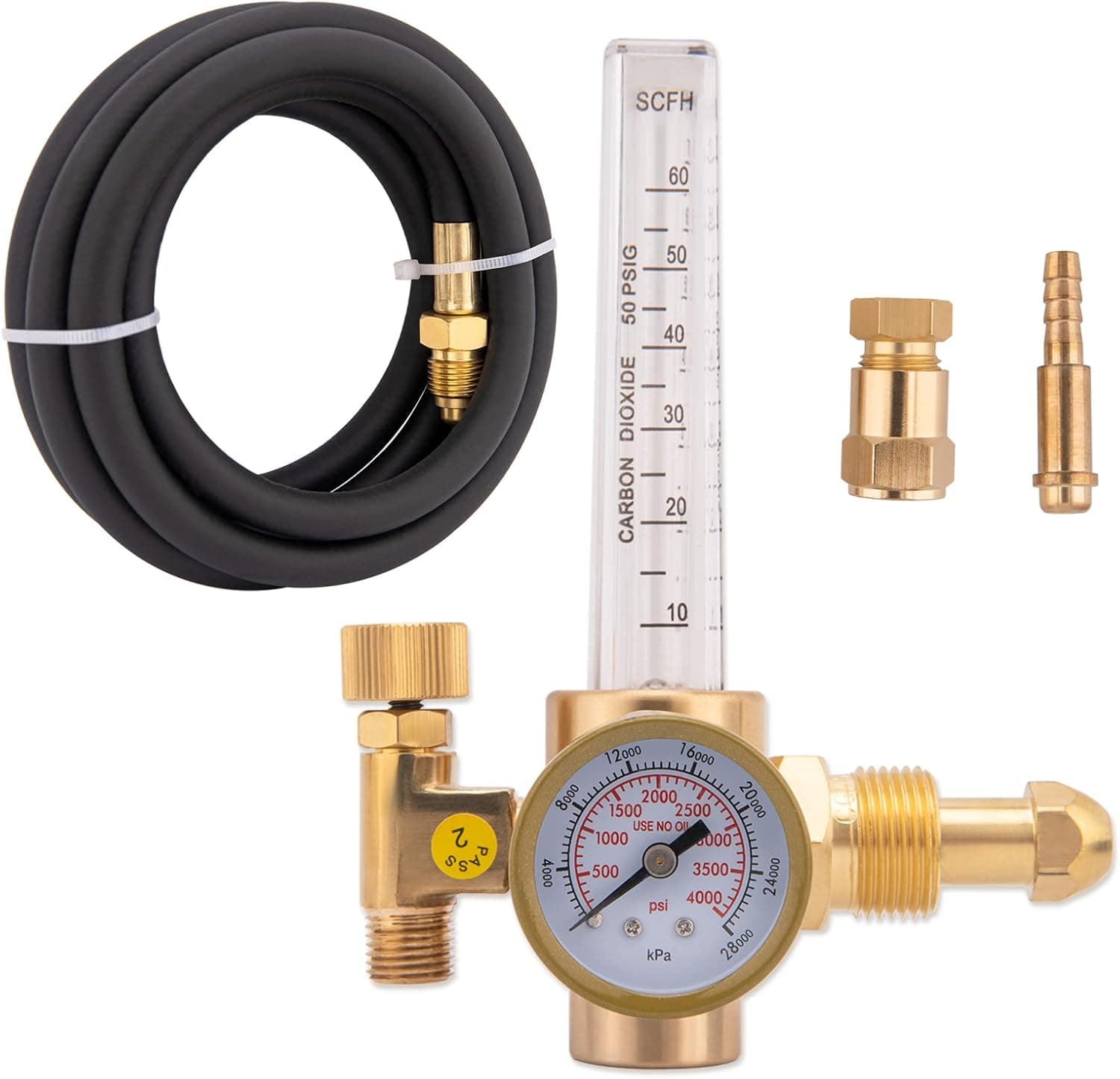 Argon/CO2 Flow Meter Gas Regulator Compatible with Mig Tig Welder Regulator with 6.6FT Gas Hose 10 to 60 CFH Output Flow 0 to 4000 PSI - CGA-580 Inlet Argon Flow Gauge Welding Regulator