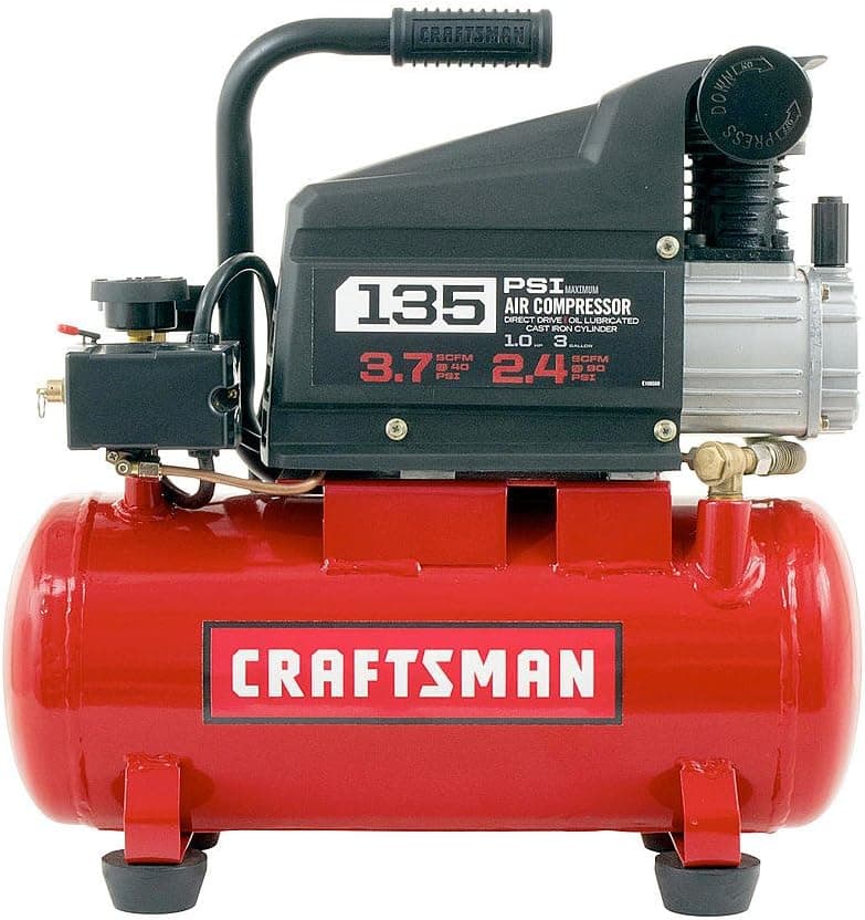 Craftsman 3 Gallon Oil Lube 135psi Portable Air Compressor with 3 Piece Kit.