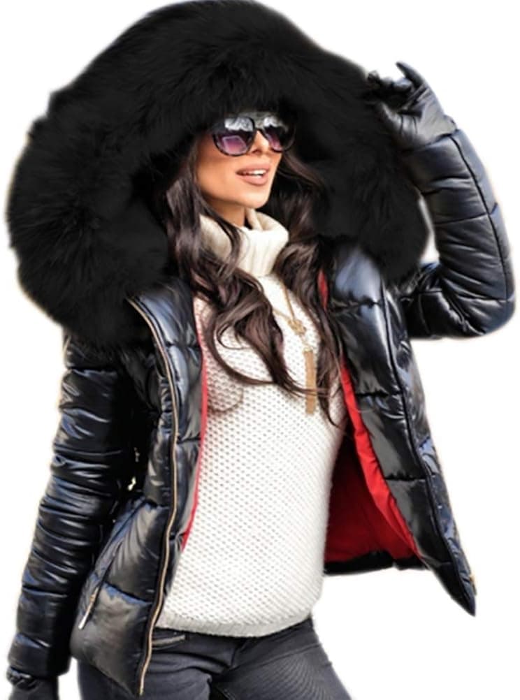 tiptupu Women's Winter Thicken Coat Lightweight Short Down Jacket Quilted Parka with Fur Hood
