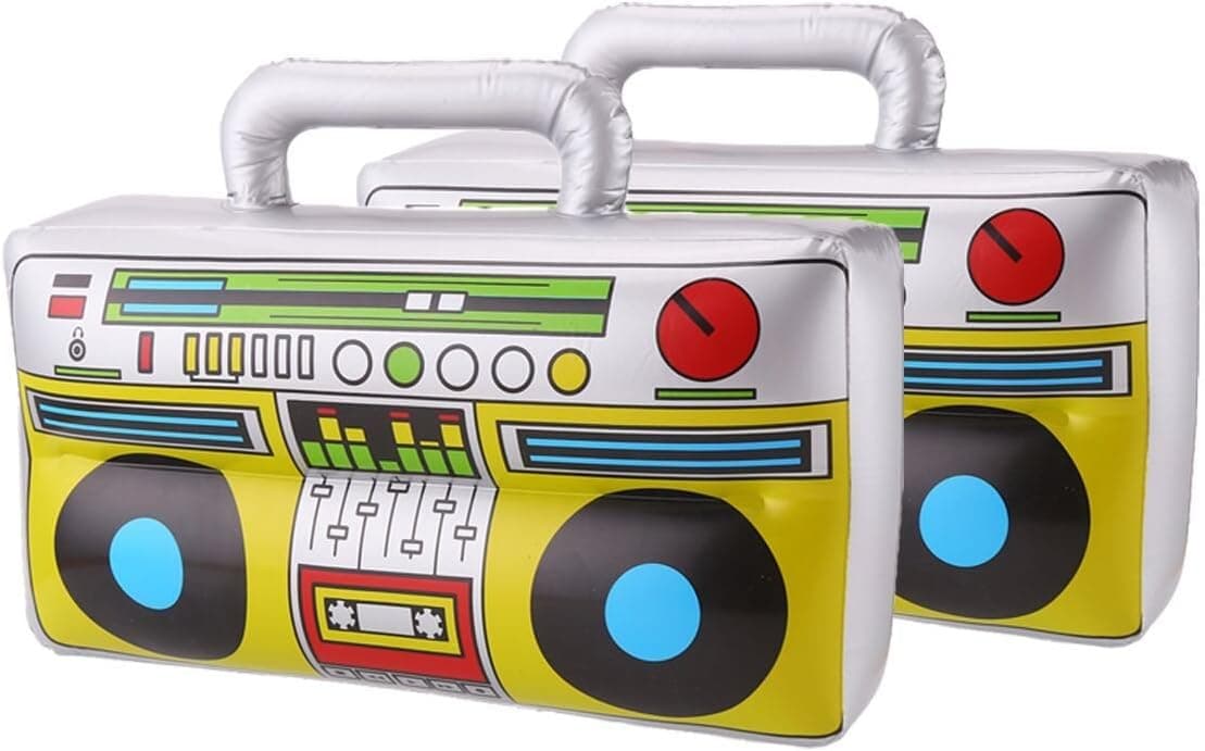 DECORA 16 inch Novelty Inflatable Boombox for 80s 90s Party Decoration, Silver, Pack of 2