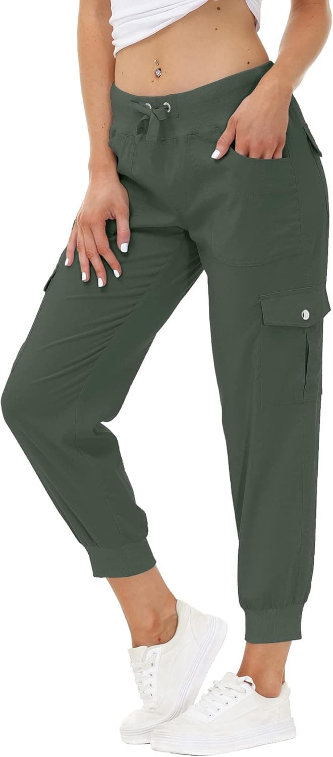 MoFiz Women Athletic Joggers Lounge Pants Trendy Travel Slacks with Pocket Lounge Pants Sports & Recreation Pants ArmyGreen