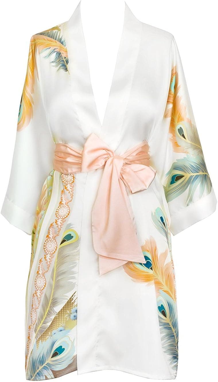 Women's Charmeuse Kimono Robe Short - Watercolor Floral