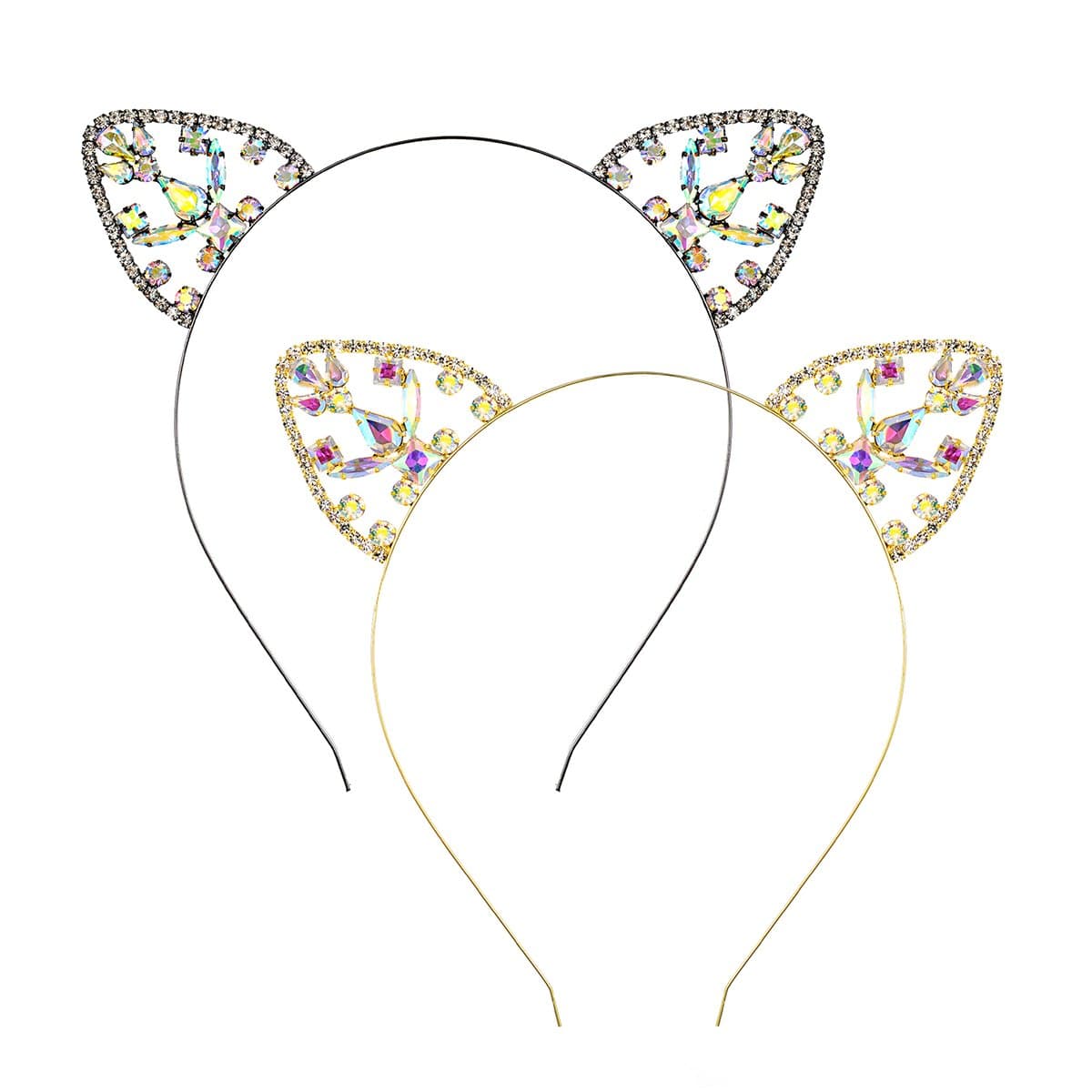 DcZeRong 2pcs Cat Ear Headband Rhinestone Hair Hoop Headpieces Cat Ear Headwear Hair Band Mix Color