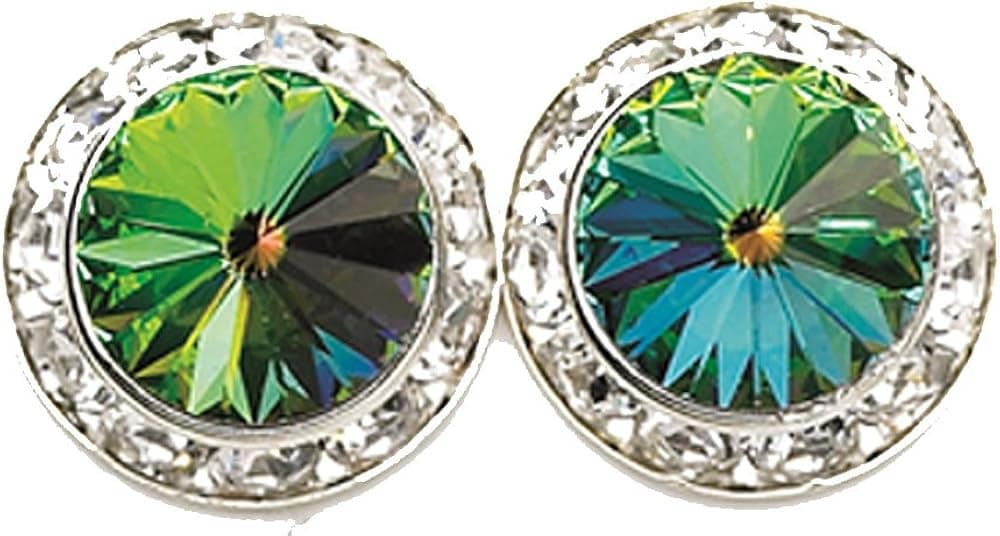 15mm Vitrail Swarovski Round Crystal Rhinestone Earrings - Nickel & Lead Free Clip On - Made in the USA