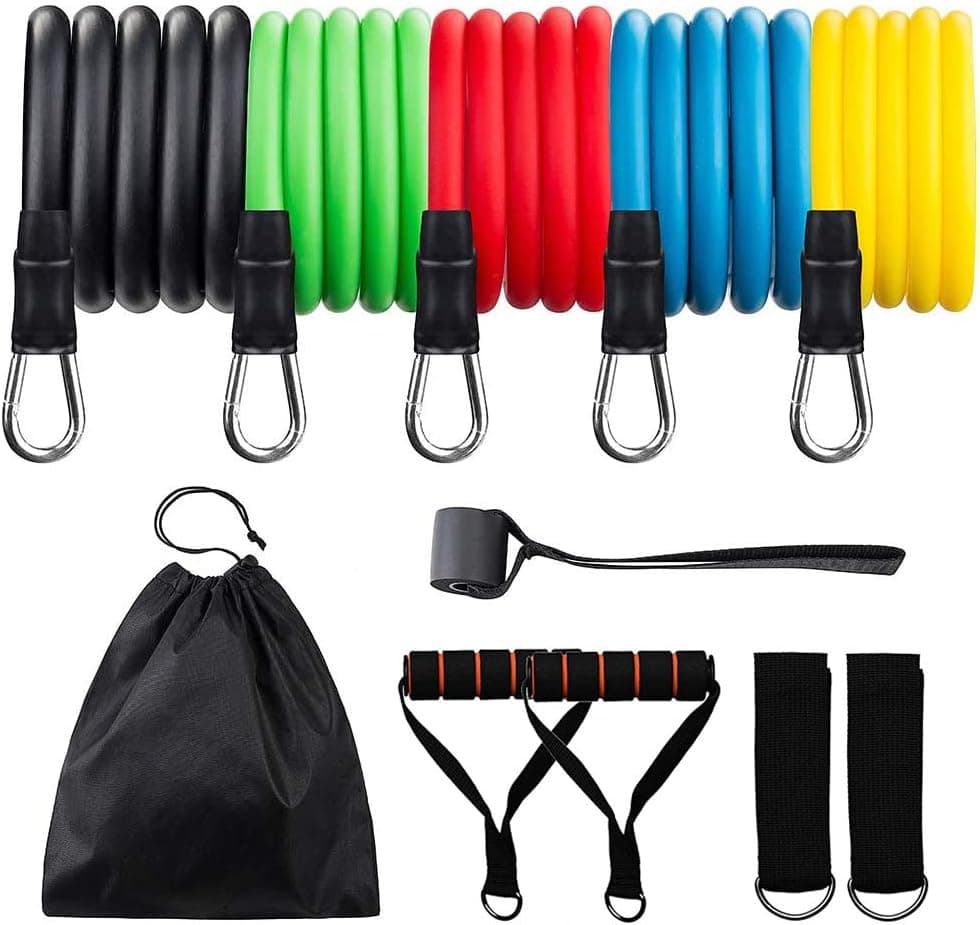 Resistance Bands Set, OwnZone 5 Stackable Exercise Bands with Handle Door Anchor Metal Foot Ring, Workout Fitness Bands for Weight Strength Training Home Workouts, Physical Therapy, Gym Training, Yoga