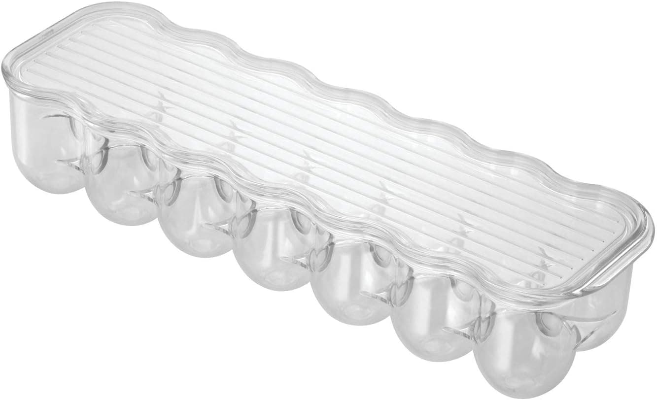 iDesign Plastic Egg Holder for Refrigerator with Handle and Lid, Fridge Storage Organizer for Kitchen, Holds up to 14, 4.25" x 14.5" x 3", Clear