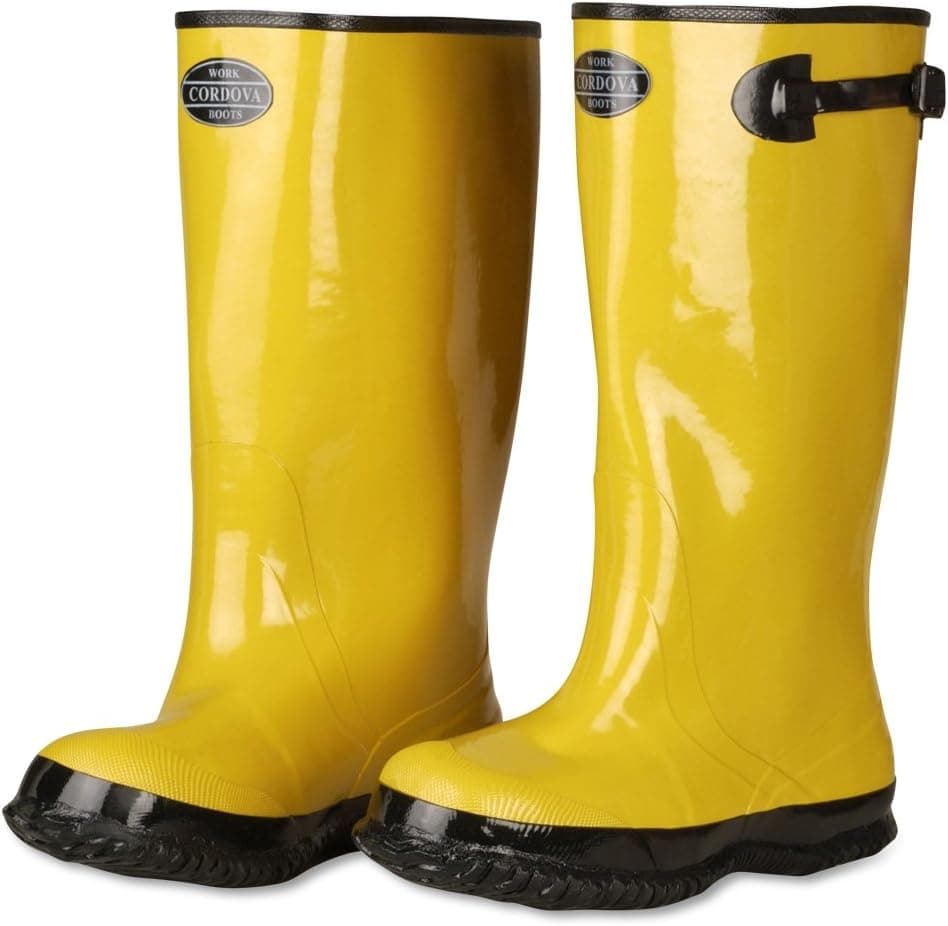 Cordova BYS17-8 Yellow Slush Boot With Black Ribbed Sole, Cotton Lined, 17-Inch Length, Over-The-Shoe Style, Size 8