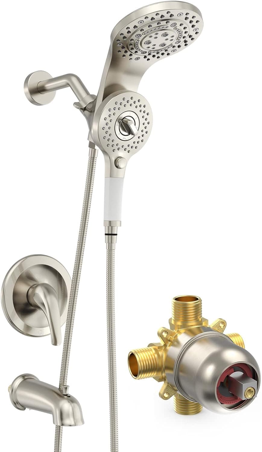 2-IN-1 Tub Shower Faucet - Magnetic Bathtub Shower Faucet Set with 8 Function Rain Shower Head and Handheld - Single Handle Tub and Shower System - Brushed Nicke (Valve Included)