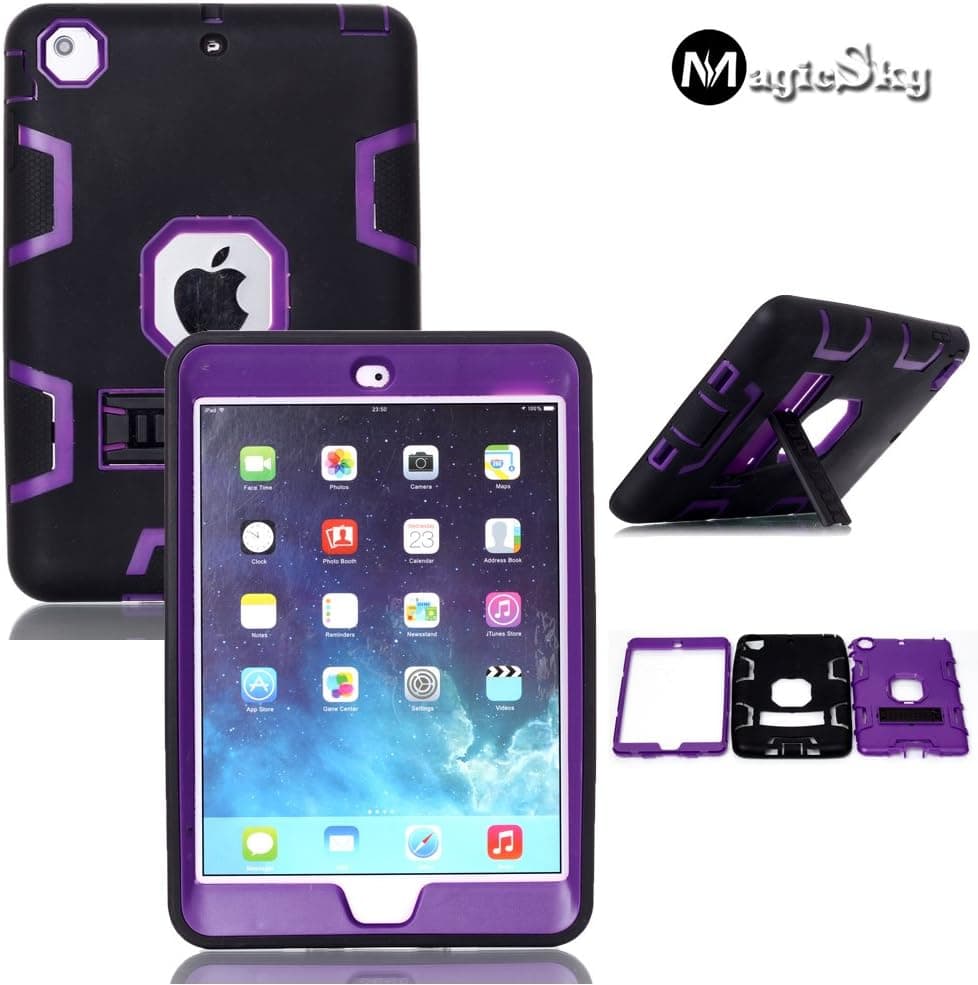 iPad Mini Case, MagicSky Heavy Duty Shock-Absorption High Impact Resistant Rugged Hybrid Defender Protective Case Cover w/Kickstand for iPad Mini/iPad Mini 2 / iPad mini3 (7.9") - Purple/Black