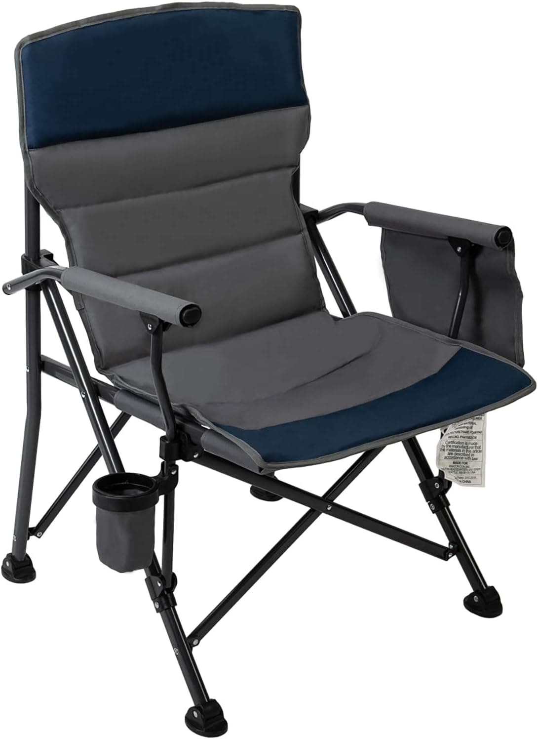 Pacific Pass Heavy Duty Padded Chair w/ Built-In Storage and Cup Holder, Includes Bag - Navy/Gray