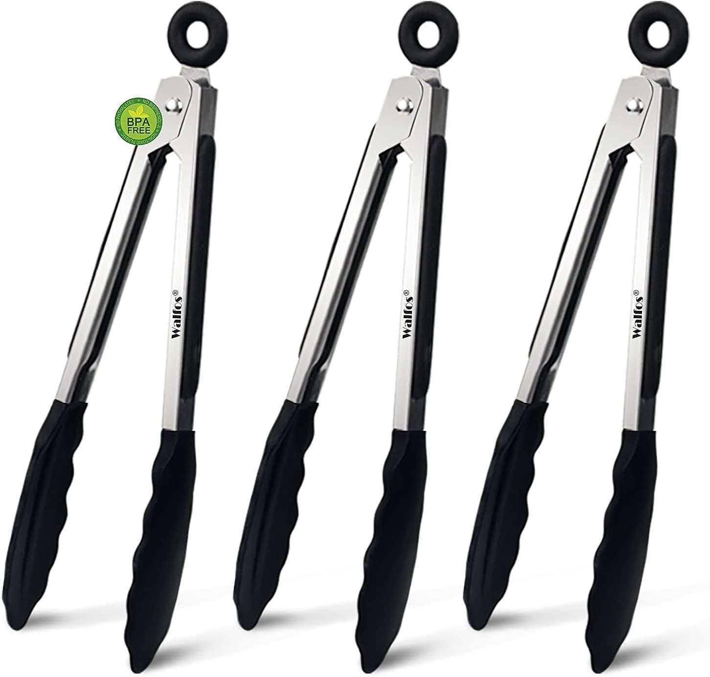 Walfos Small Silicone Kitchen Tongs 7-Inch Mini Serving Tongs Set of 3, Cooking Tongs for Salads, Pasta, Steaks, Vegetables