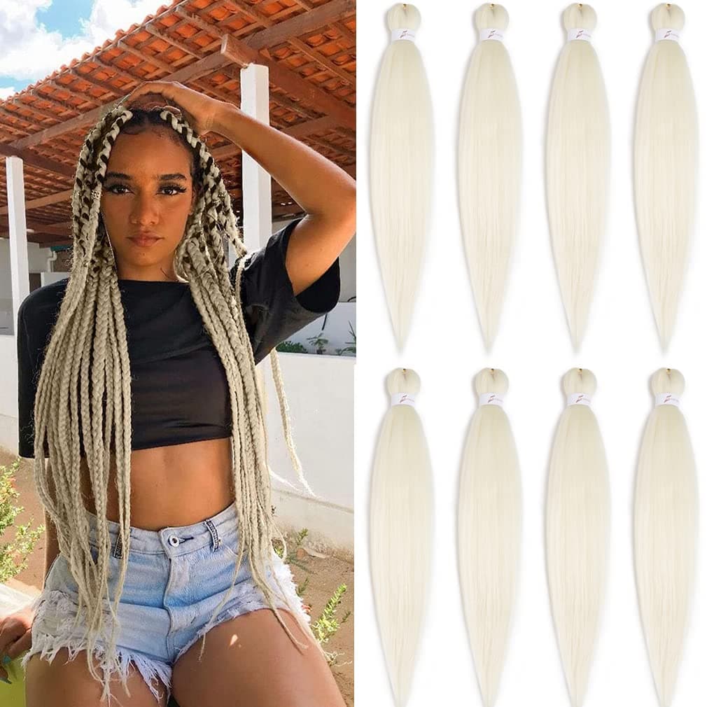 Pre Stretched Braiding Hair 26 Inch 8 Packs Professional Braiding Hair Extensions Synthetic Fiber Crochet Twist Braids Hot Water Setting Soft Yaki Texture(26",beige)