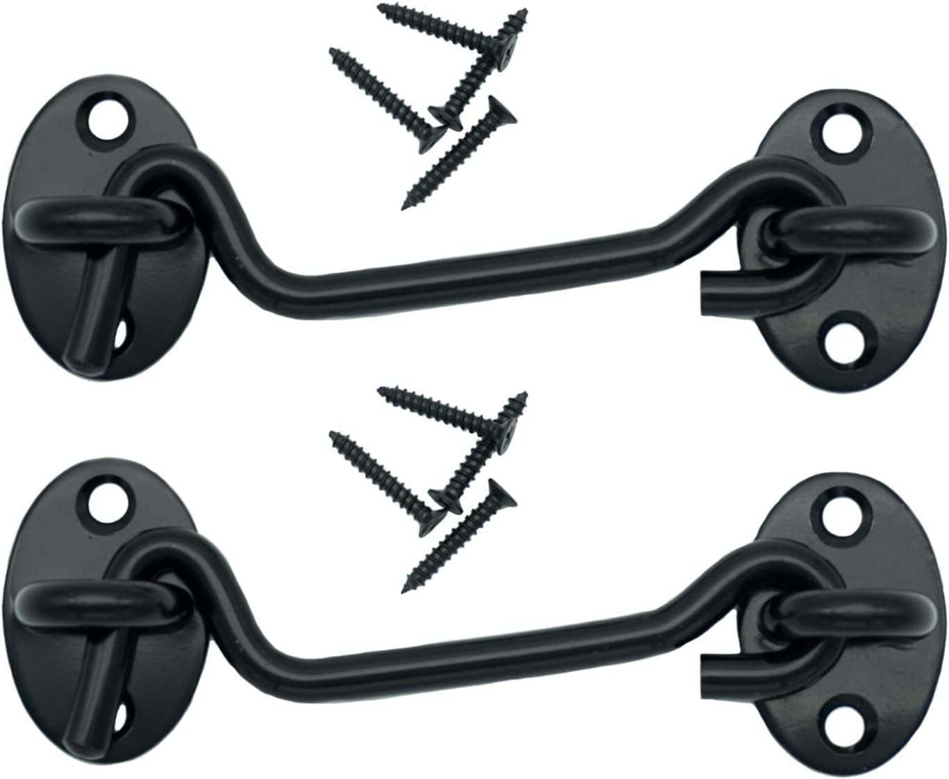 2 Packs 4inch Barn Door Latch, Heavy Duty Solid Thicken Stainless Steel Gate Latch Lock, Add More Security and Privacy. Cabin Hooks and Eye Latch Best for Barn Door, Bathroom Black