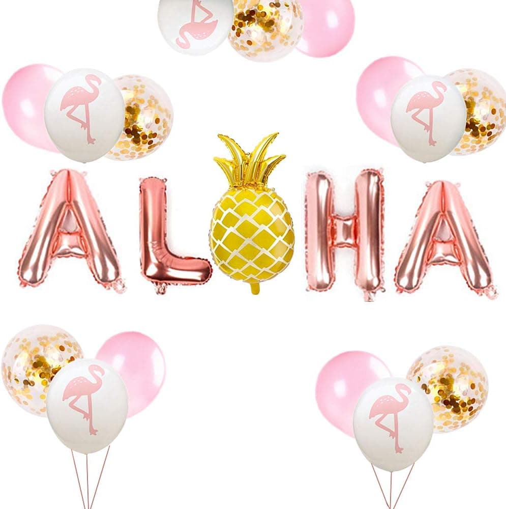 JeVenis 16 PCS Rose God Aloha Balloon Aloha Sign Luau Bachelorette Balloon Aloha Bachelorette Decoration Aloha Birthday Decoration Luau Party Supplies