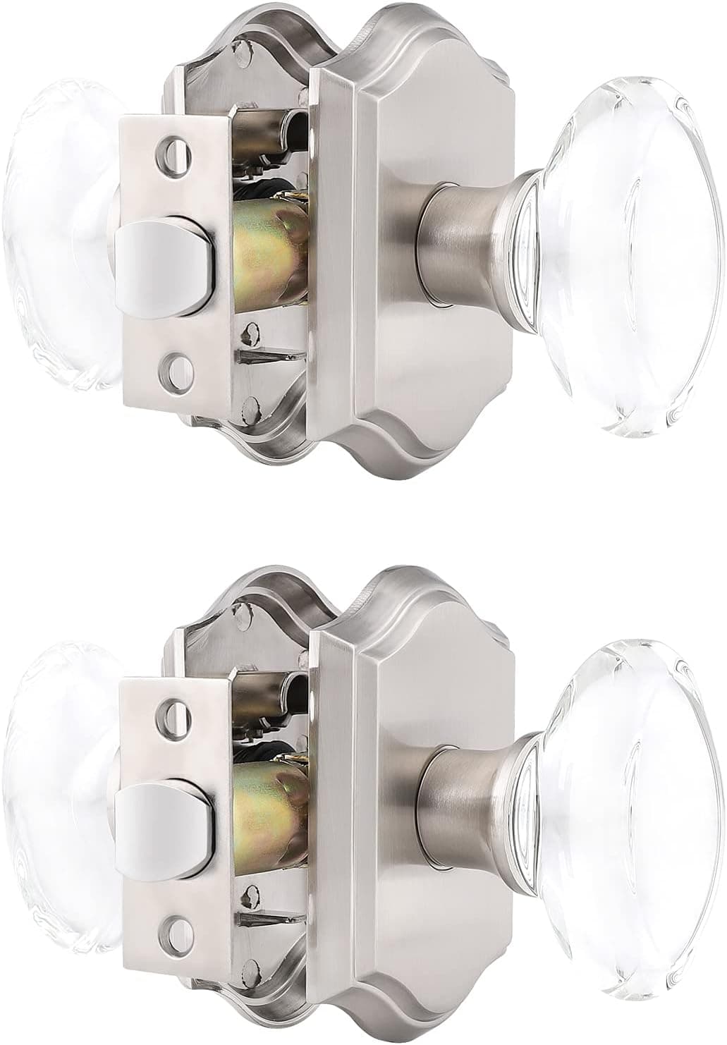 (2 Pack) Probrico Keyless Passage Door Knobs, Crystal Door Handles Passage Function for Hallway/Closets(Unlocking Interior Sets), Modern Design in Satin Nickel Finish Door Knobs with Square Rose