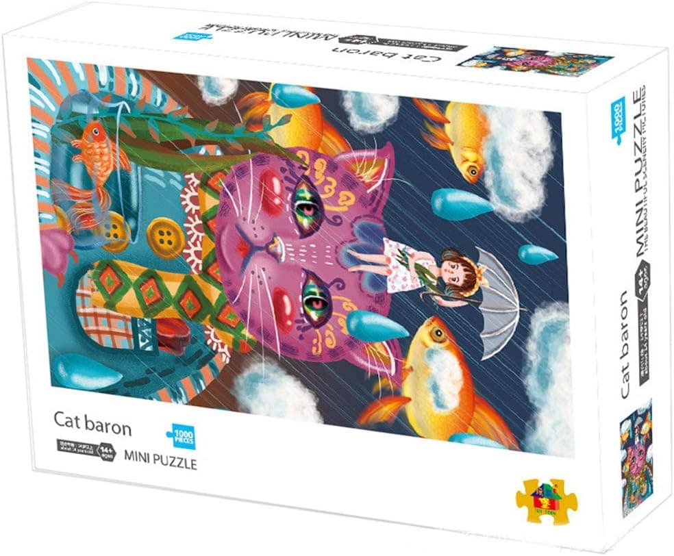 Jigsaw Puzzles 1000 Pieces for Kids Cat Baron | VteePck Cat Mini Jigsaw Puzzle Carton Painting for Kids | Funny Family Games, Home Decoration 16x12 inch