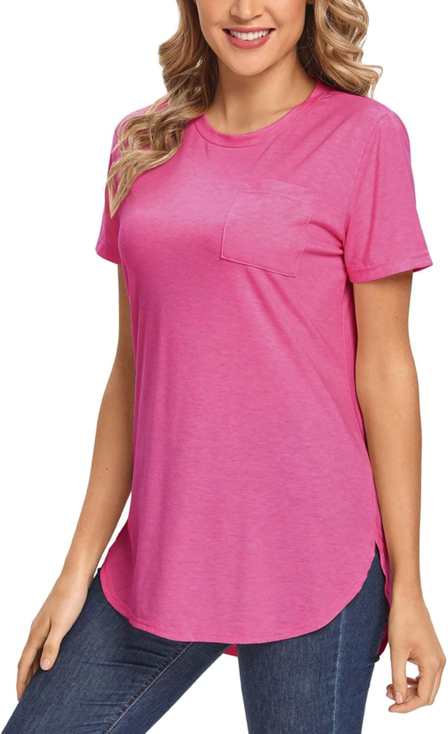 Womens Tops Tshirts Casual Short Sleeve Loose Fit Tunic T Shirts for Women Pocket