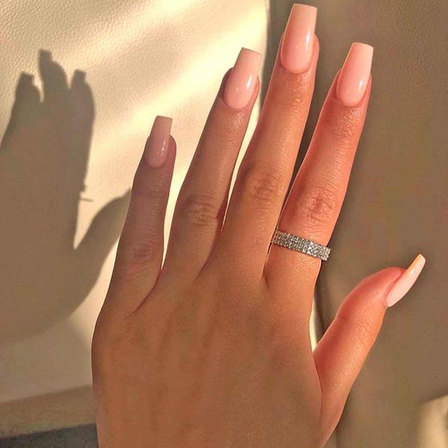 YOSOMK Press on Nails Medium Coffin Pink Fake Nails with Designs Glossy False Nails for Women Girls Stick on Nails with Glue on Acrylic Nail Tips