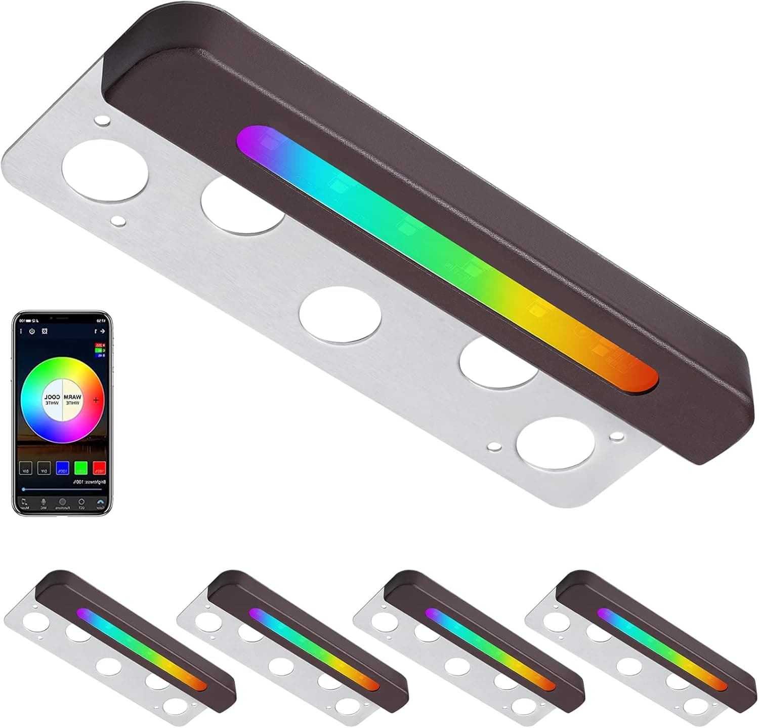 OVAC 4-Pack 7 Inch Smart Hardscape Lighting,Retaining Wall Lights,IP65 Step Lights,12V Low Voltage DC,APP Bluetooth Control,Timer, Dimming,Memory Function,Compatible with Alexa & Google Assistant