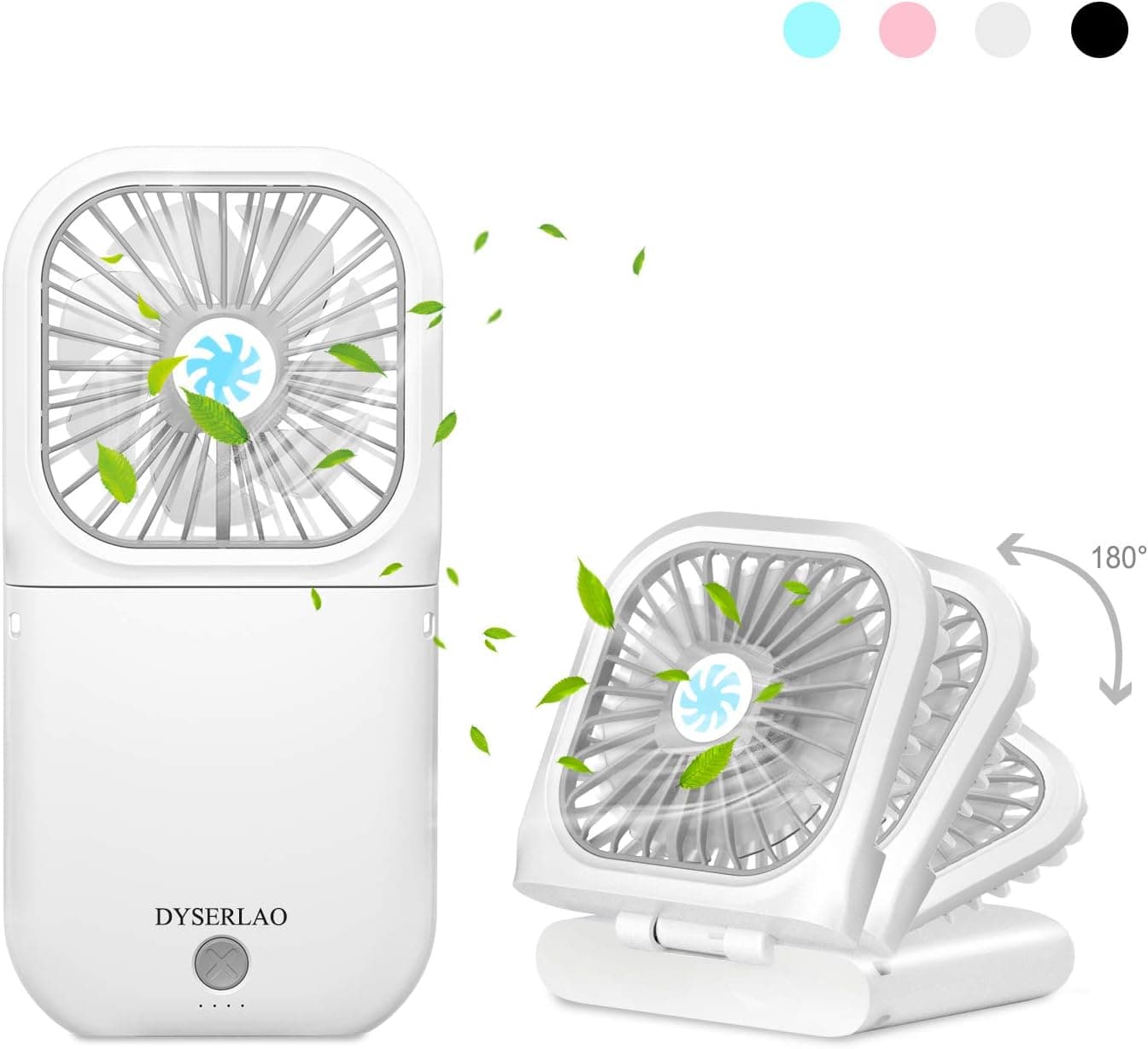 DYSERLAO Handheld Fan,3000mAh Rechargeable Battery Portable Mini Fan Foldable 3 Speeds Adjustable 4-10 Hours Operated Fan Low Noise Lanyard Girls Kids Women Men Home Office Travel Outdoor White