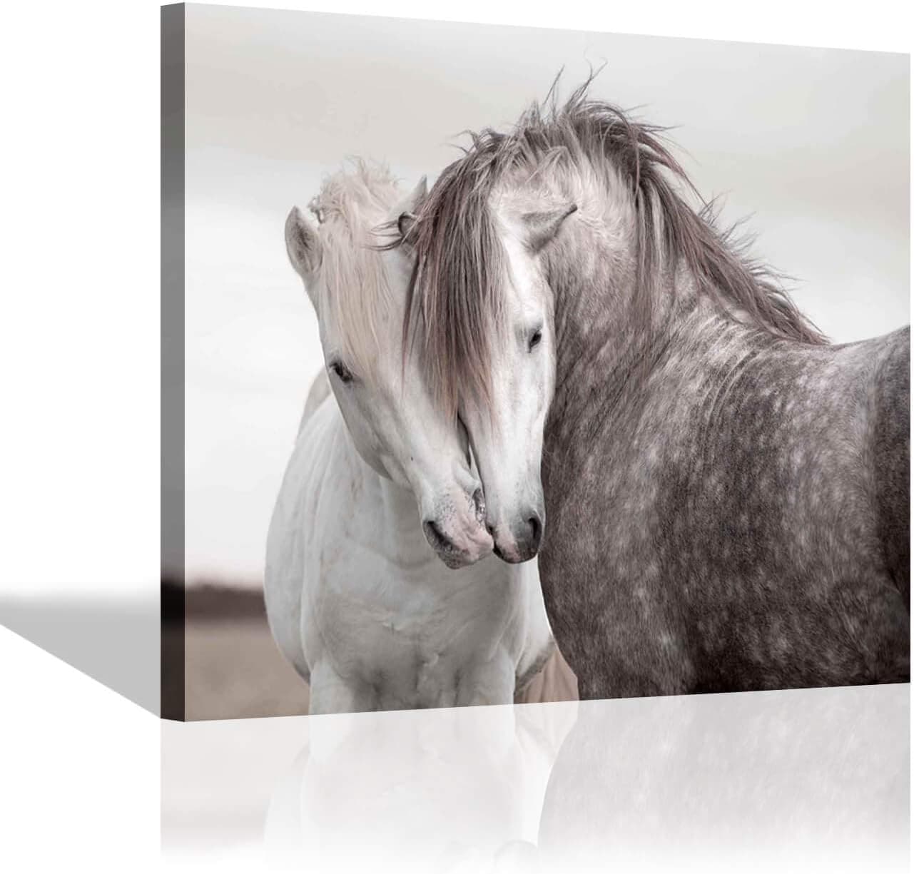 SD SOFT DANCE Horses Picture Canvas Wall Art: White and Gray Horse Painting Print Wildlife Artwork for Bedroom (24" x 18" x 1 Panel)