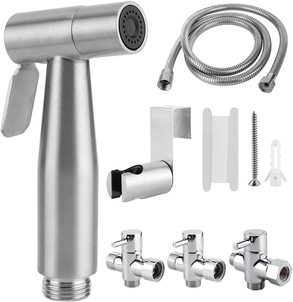 Handheld Stainless Steel Bidet Sprayer Set Bidet Toilet Sprayer Hose Holder Kit for Bathroom(G7/8in US)