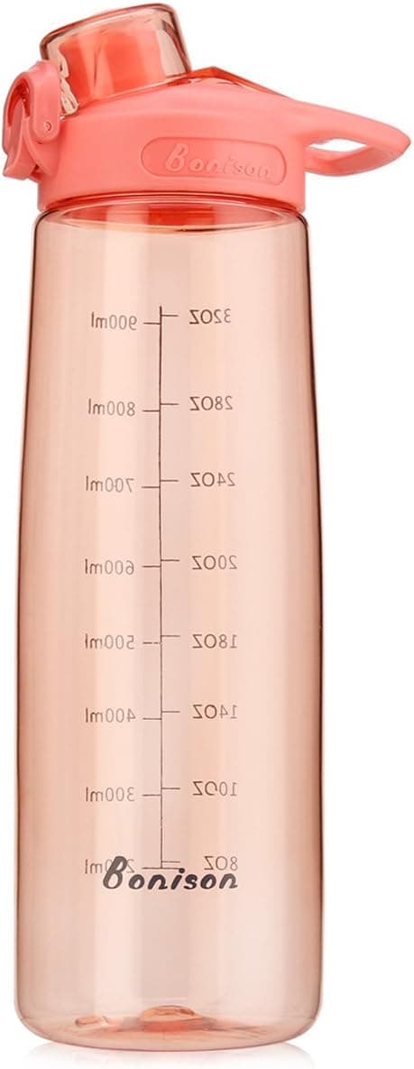 Bonison 34 OZ Wide Mouth Sports Water Bottle Flip Top Lid With Handle, Leak Proof, Bpa Free, Various Capacity. Perfect for Travel Yoga Running Outdoor Cycling Hiking Or Camping. Pink